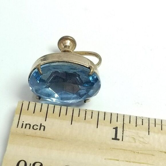 Vintage Blue Oval Rhinestone Clip On Earrings, Screw Backs, Retro Sparkle Estate - Picture 4 of 5